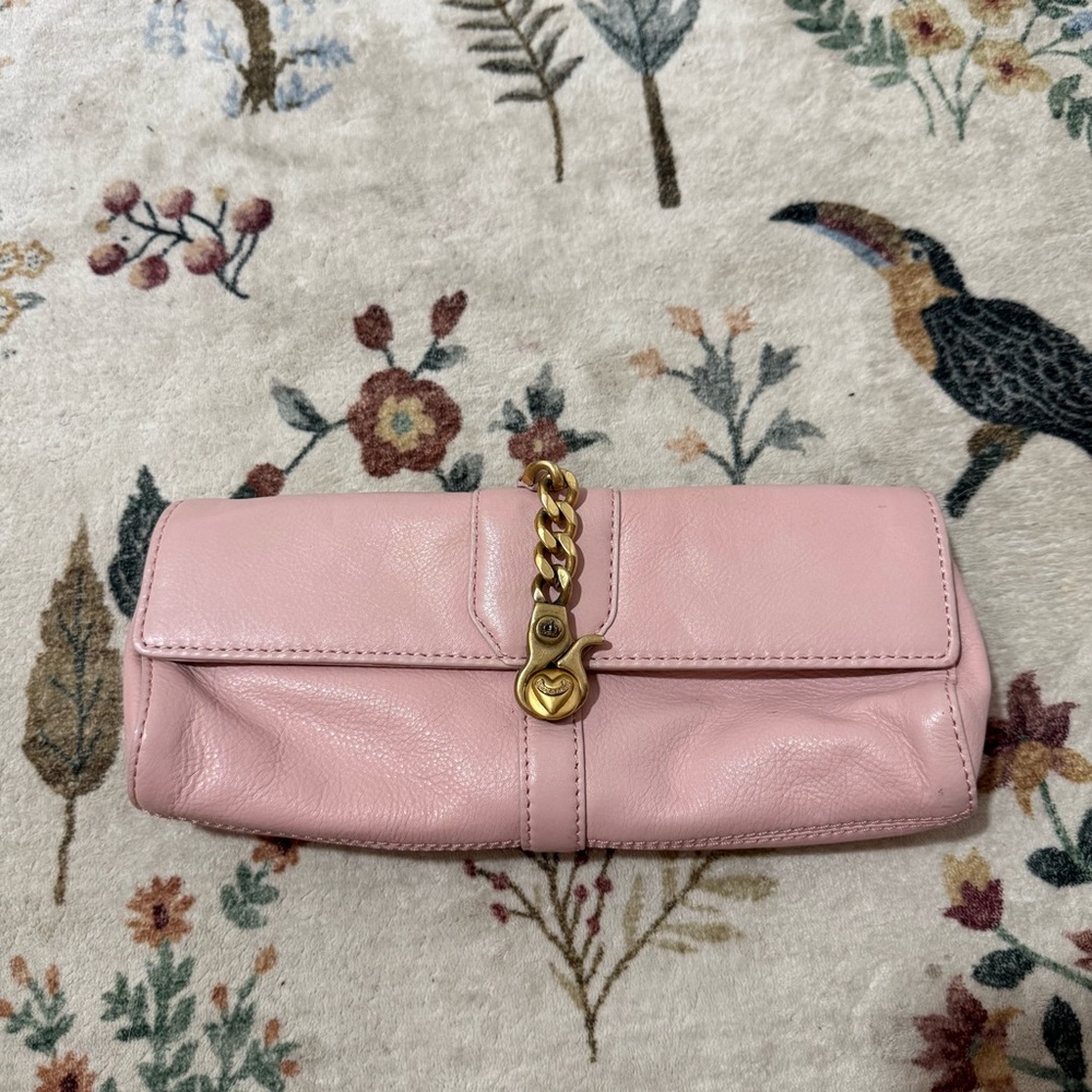 Vintage Y2K juicy couture baguette Leather Clutch pastel pink